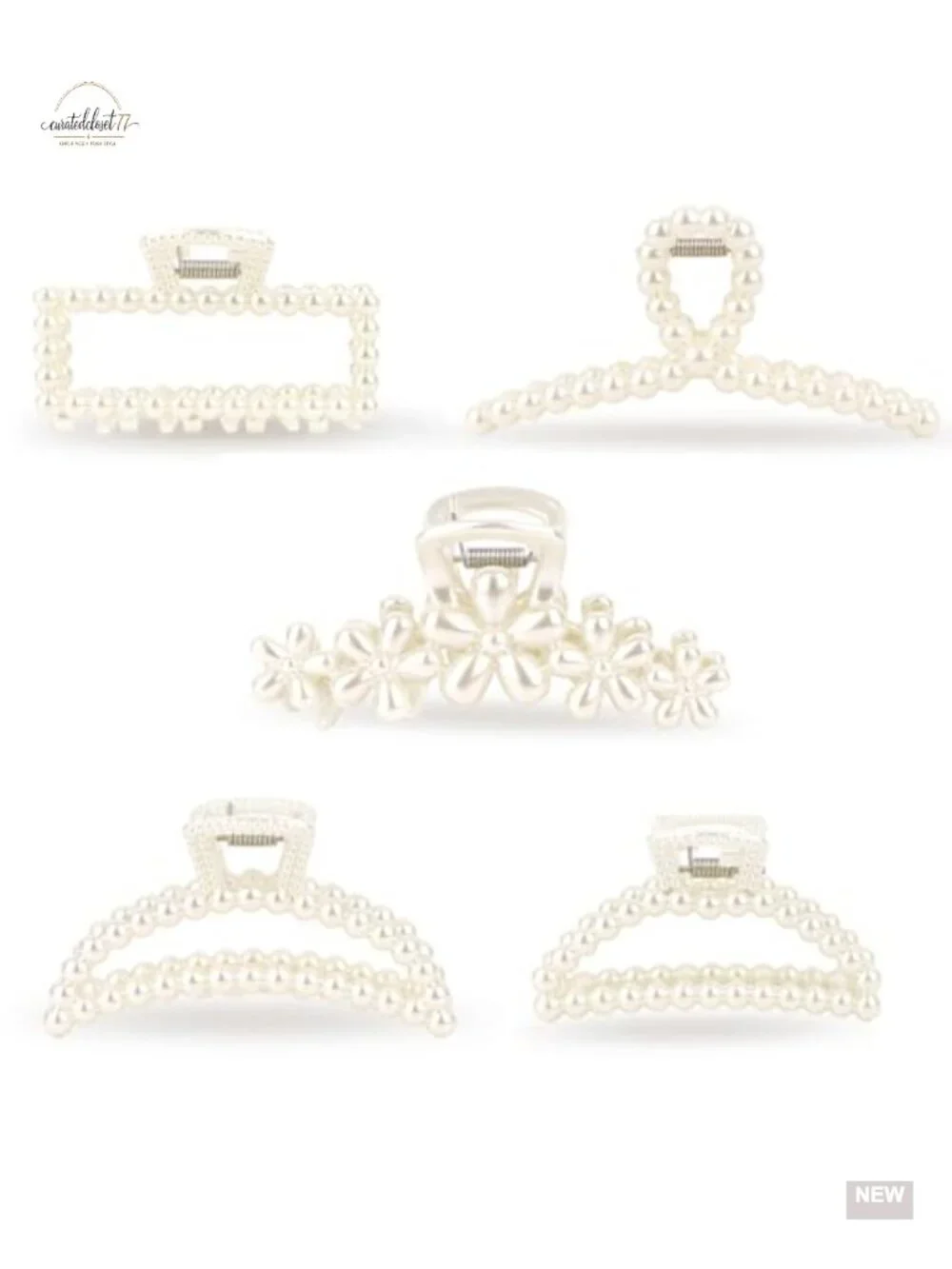 5-Piece Pearl Claw Hair Clips Set for Women - Decorative Hair Clamps, Secure